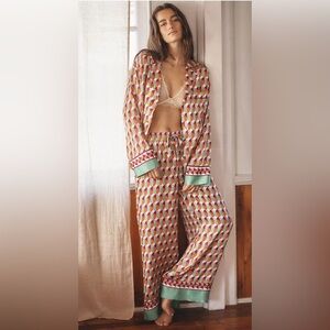 Anthropologie Multicolor Geometric LyreBird silky  Pajama Set